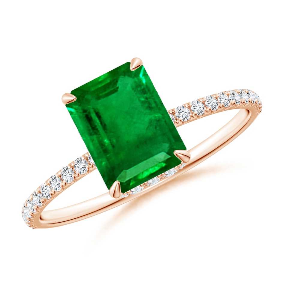 8x6mm AAAA Emerald-Cut Emerald Hidden Halo Classic Engagement Ring in Rose Gold 