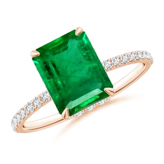 9x7mm AAA Emerald-Cut Emerald Hidden Halo Classic Engagement Ring in Rose Gold