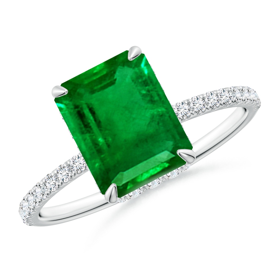 9x7mm AAAA Emerald-Cut Emerald Hidden Halo Classic Engagement Ring in P950 Platinum 