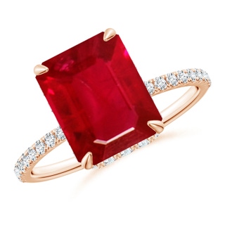 10x8mm AAA Emerald-Cut Ruby Hidden Halo Classic Engagement Ring in Rose Gold