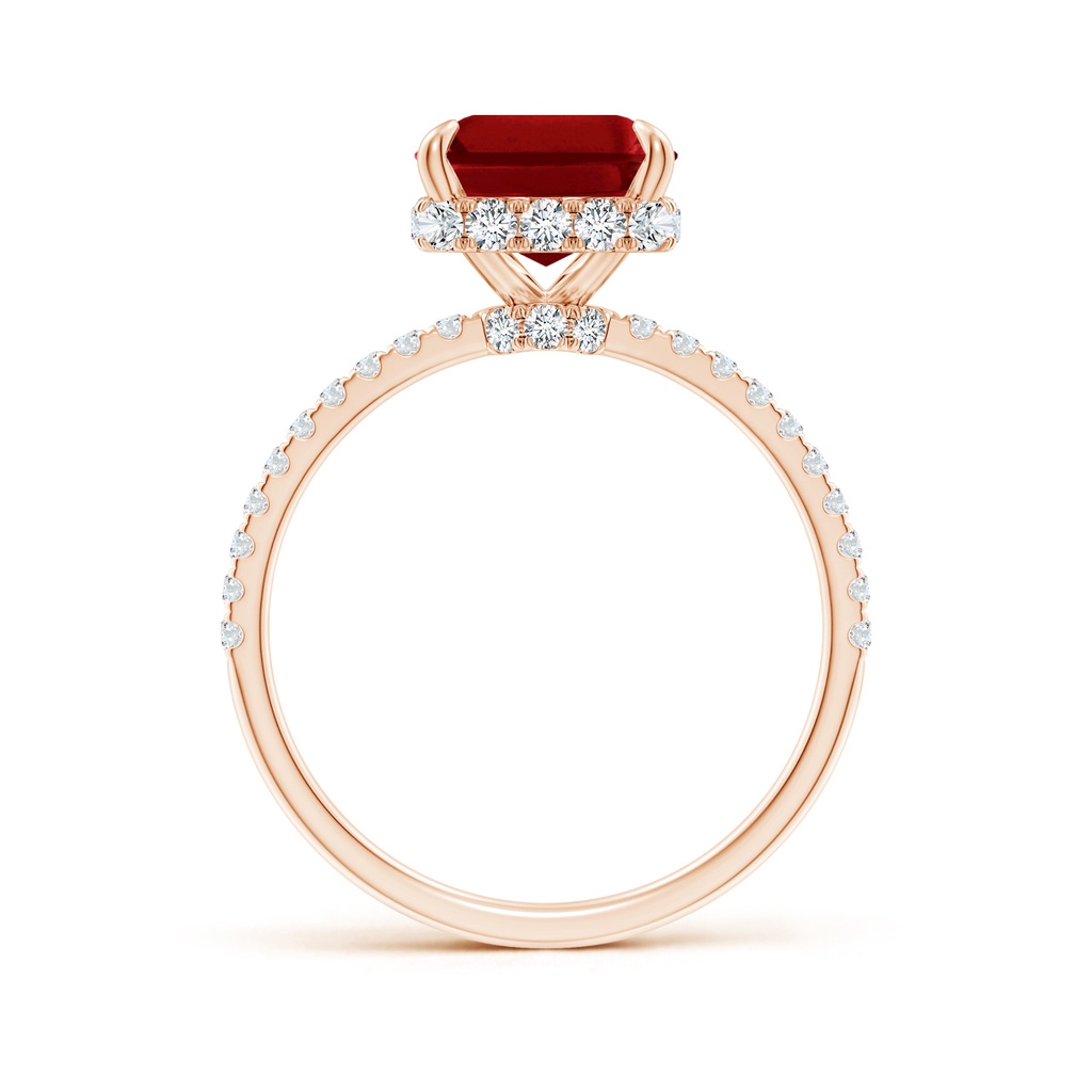 10x8mm AAAA Emerald-Cut Ruby Hidden Halo Classic Engagement Ring in Rose Gold - side 199