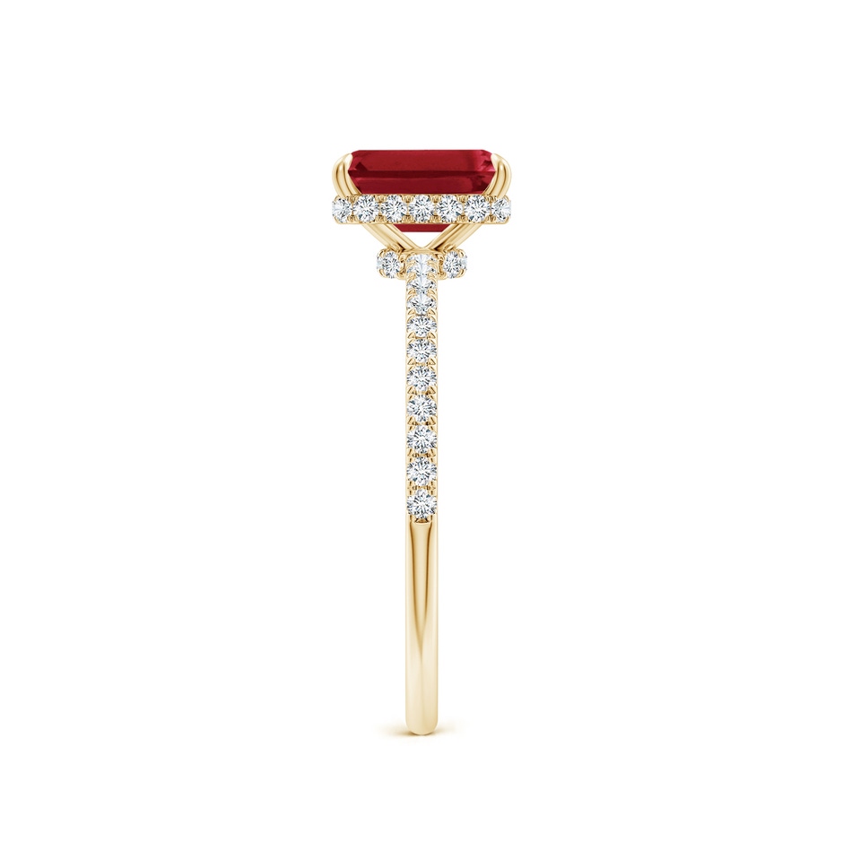 7x5mm AA Emerald-Cut Ruby Hidden Halo Classic Engagement Ring in Yellow Gold side 299