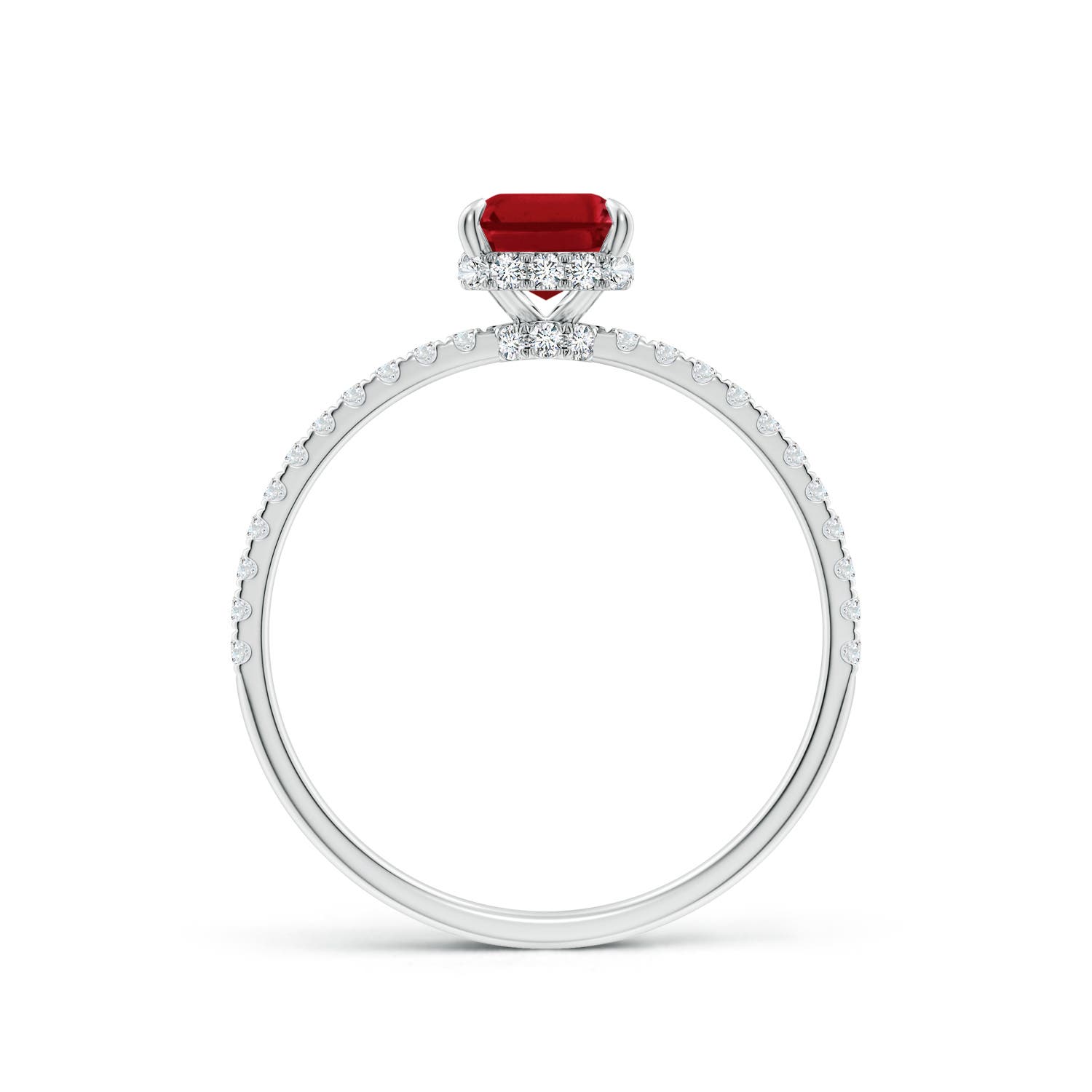 7x5mm AAA Emerald-Cut Ruby Hidden Halo Classic Engagement Ring in 18K White Gold