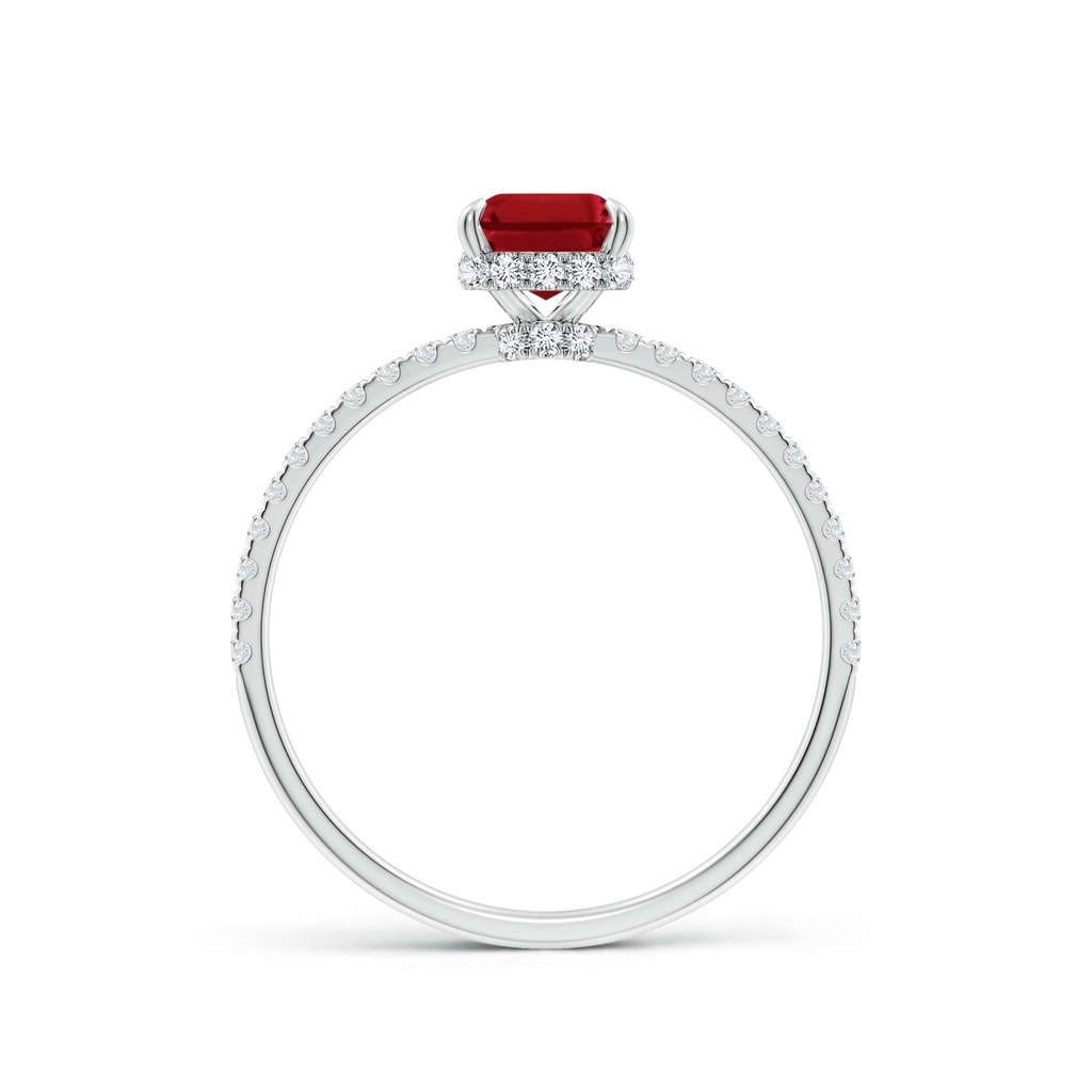 7x5mm AAA Emerald-Cut Ruby Hidden Halo Classic Engagement Ring in White Gold - side 199