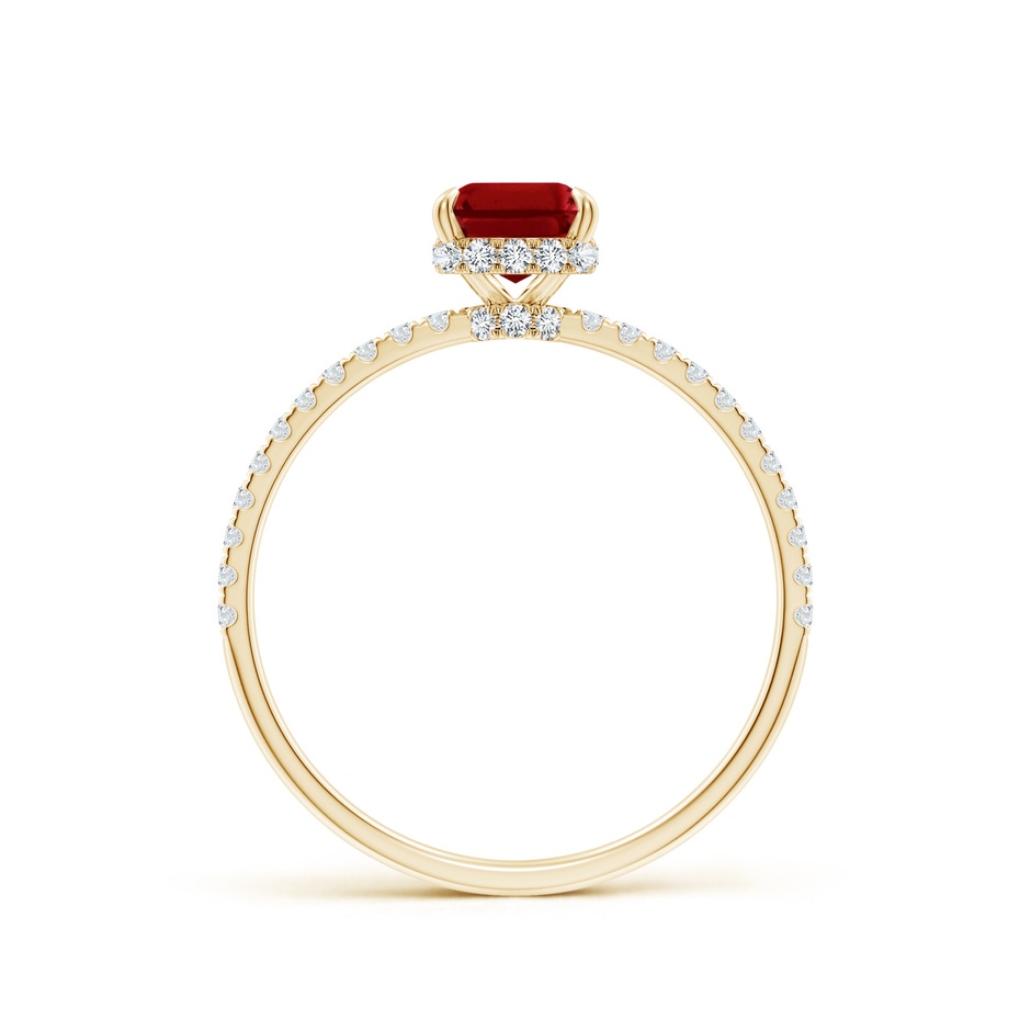 7x5mm AAAA Emerald-Cut Ruby Hidden Halo Classic Engagement Ring in Yellow Gold side 199