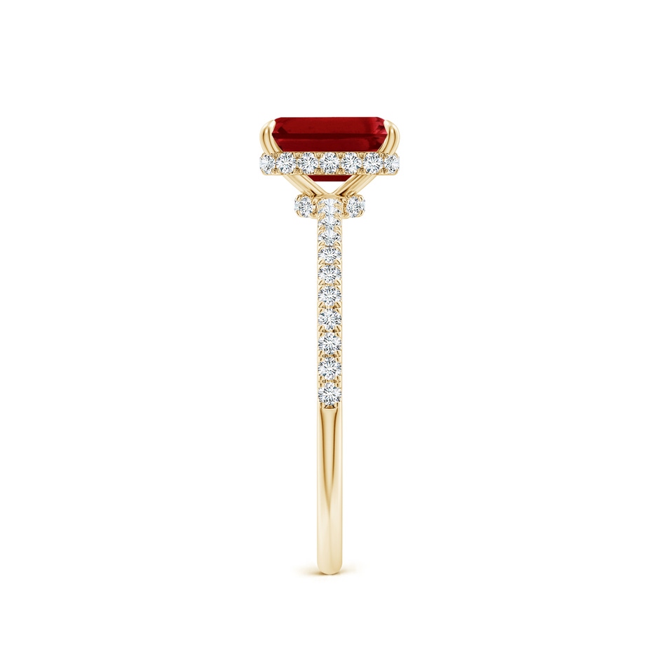 7x5mm AAAA Emerald-Cut Ruby Hidden Halo Classic Engagement Ring in Yellow Gold side 299