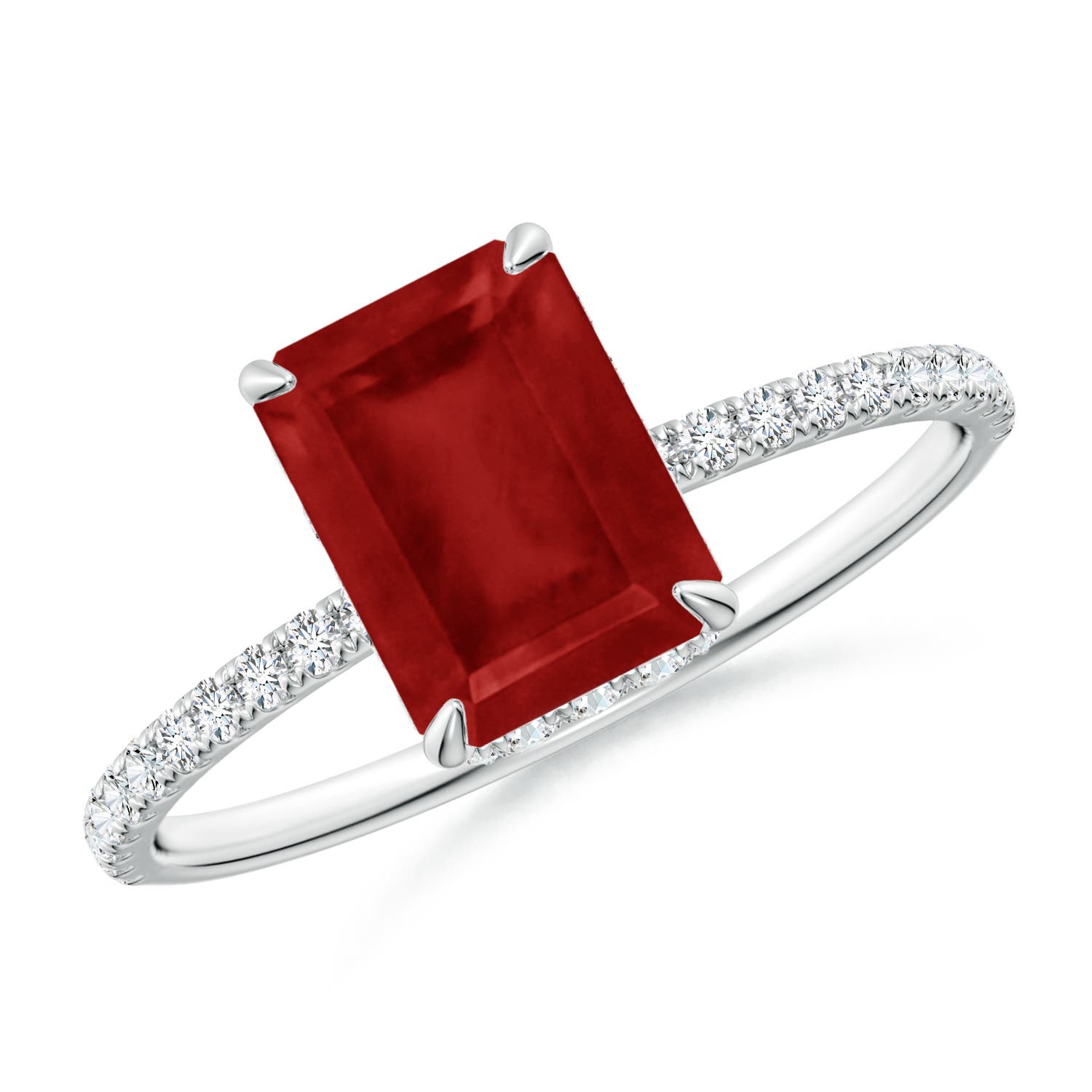 8x6mm AA Emerald-Cut Ruby Hidden Halo Classic Engagement Ring in White Gold