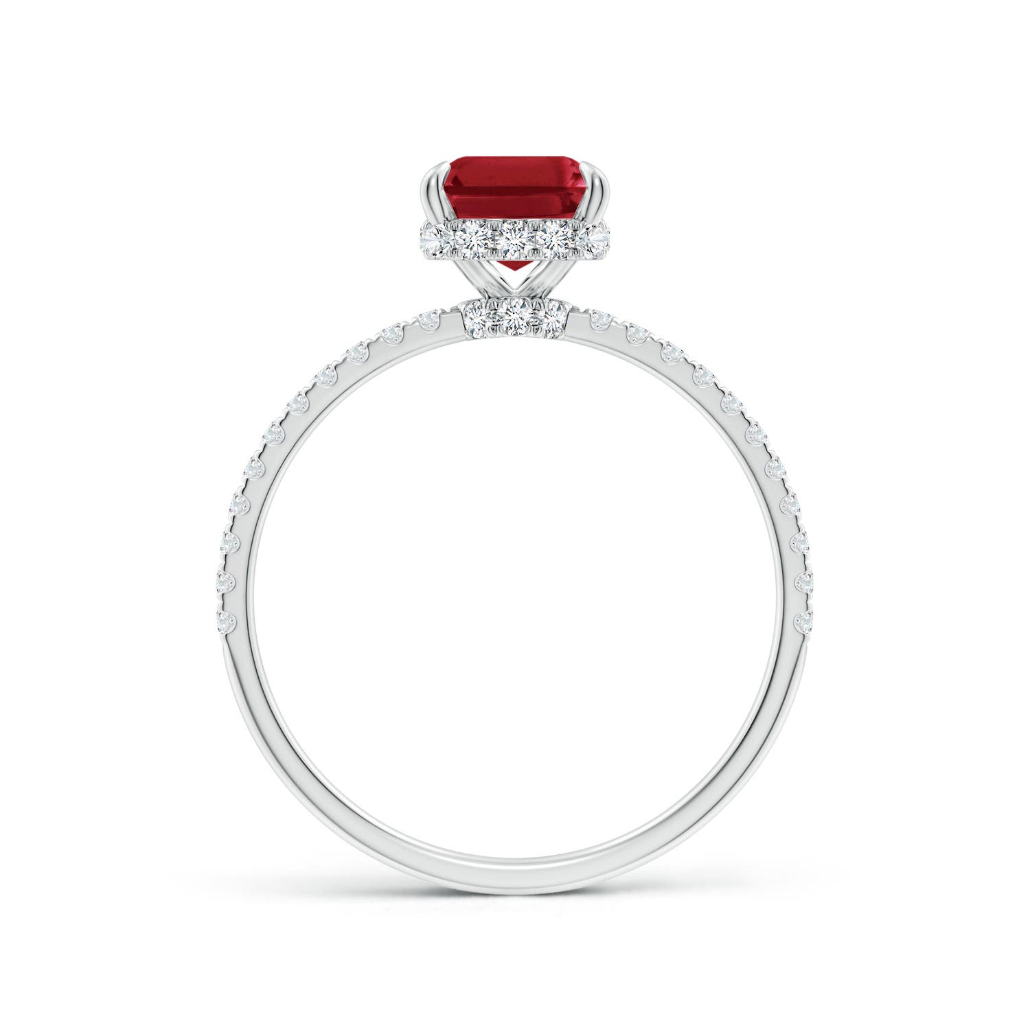 8x6mm AA Emerald-Cut Ruby Hidden Halo Classic Engagement Ring in White Gold