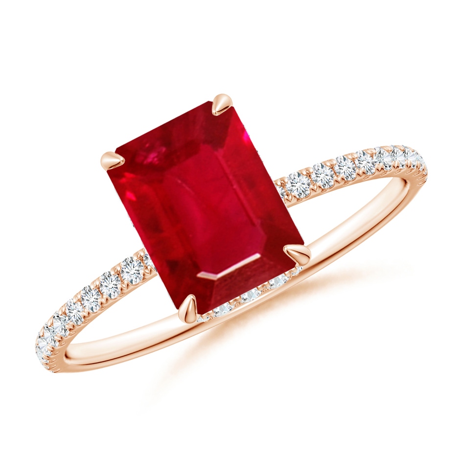 8x6mm AAA Emerald-Cut Ruby Hidden Halo Classic Engagement Ring in Rose Gold 