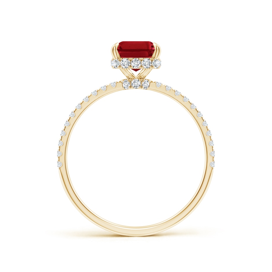 8x6mm AAA Emerald-Cut Ruby Hidden Halo Classic Engagement Ring in Yellow Gold side 199