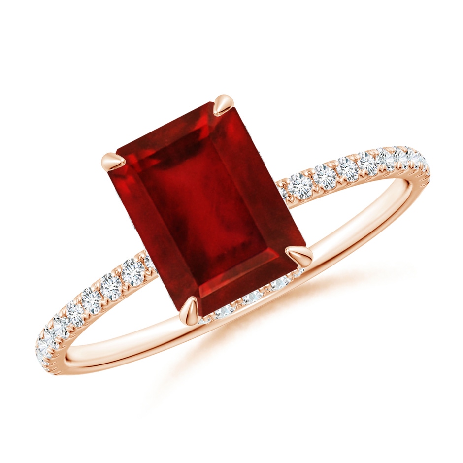 8x6mm AAAA Emerald-Cut Ruby Hidden Halo Classic Engagement Ring in Rose Gold 