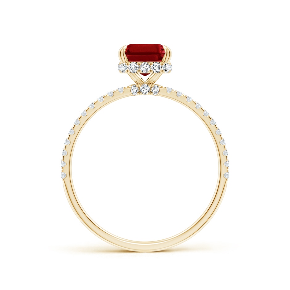 8x6mm AAAA Emerald-Cut Ruby Hidden Halo Classic Engagement Ring in Yellow Gold side 199