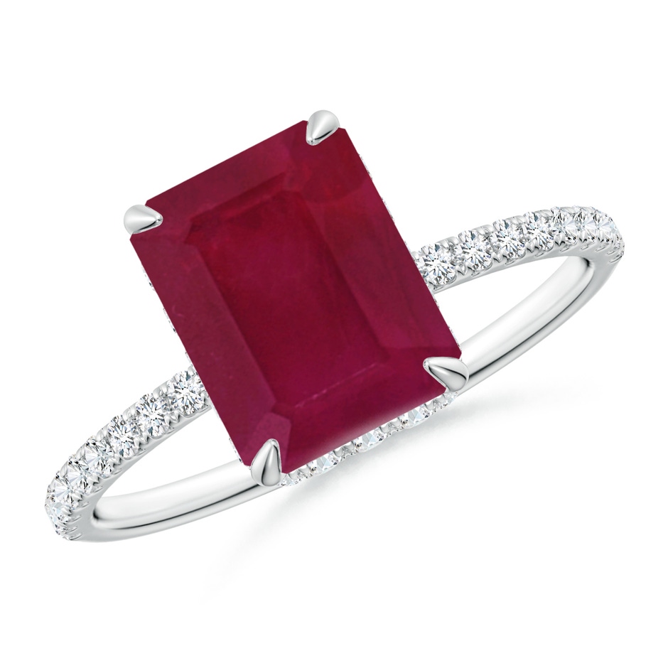9x7mm A Emerald-Cut Ruby Hidden Halo Classic Engagement Ring in P950 Platinum 