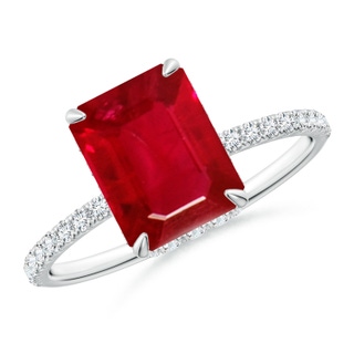 9x7mm AAA Emerald-Cut Ruby Hidden Halo Classic Engagement Ring in P950 Platinum