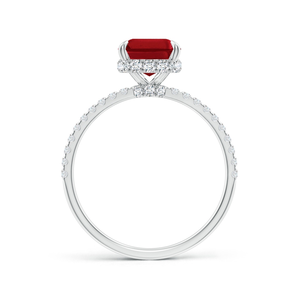 9x7mm AAA Emerald-Cut Ruby Hidden Halo Classic Engagement Ring in White Gold - side 199