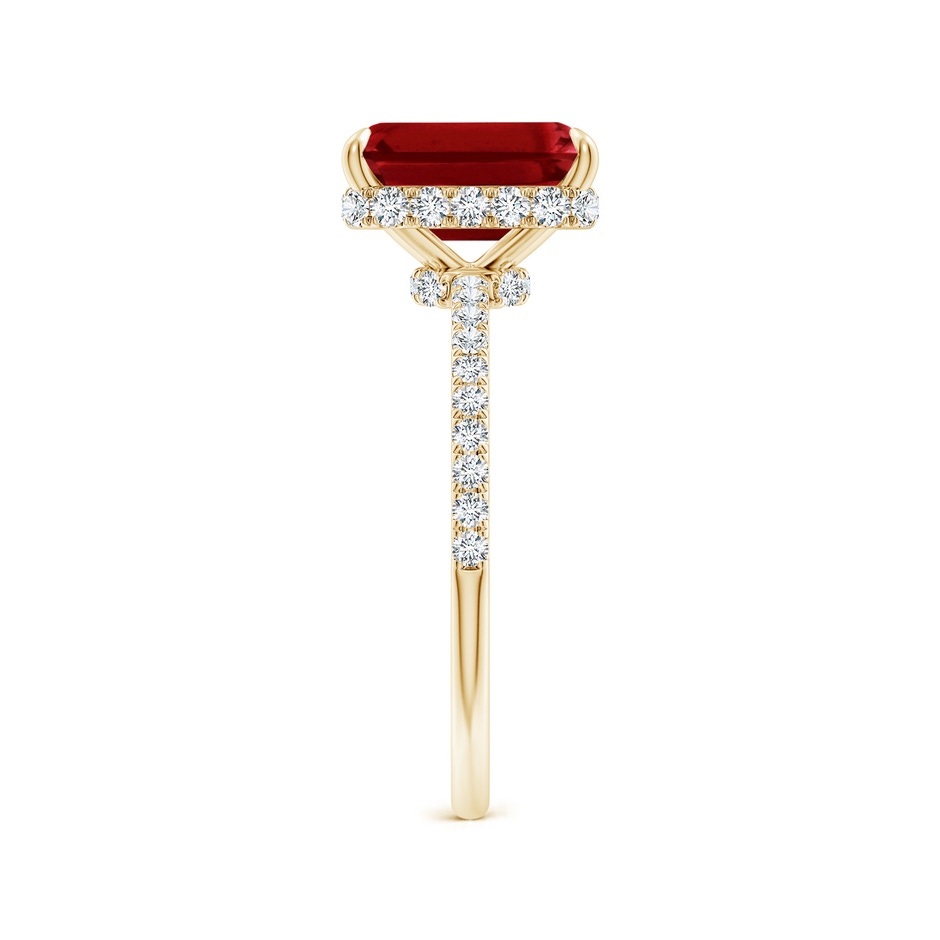 9x7mm AAAA Emerald-Cut Ruby Hidden Halo Classic Engagement Ring in Yellow Gold side 299