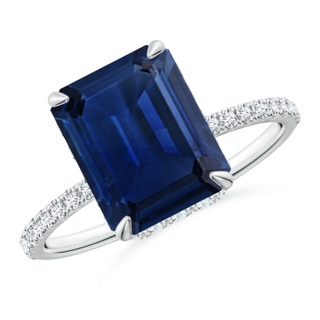 10x8mm AAA Emerald-Cut Blue Sapphire Hidden Halo Classic Engagement Ring in P950 Platinum