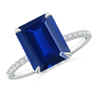 10x8mm AAAA Emerald-Cut Blue Sapphire Hidden Halo Classic Engagement Ring in P950 Platinum