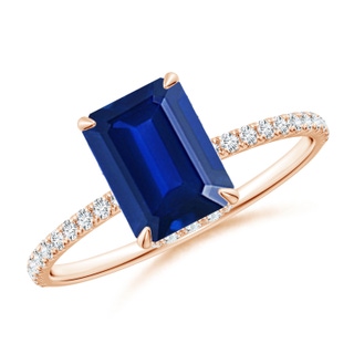 8x6mm AAAA Emerald-Cut Blue Sapphire Hidden Halo Classic Engagement Ring in 9K Rose Gold