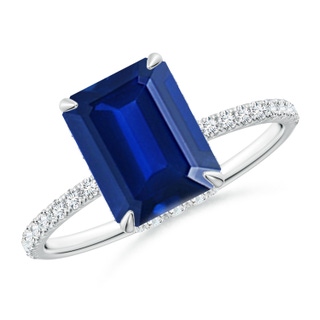 9x7mm AAAA Emerald-Cut Blue Sapphire Hidden Halo Classic Engagement Ring in P950 Platinum