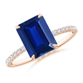 9x7mm AAAA Emerald-Cut Blue Sapphire Hidden Halo Classic Engagement Ring in Rose Gold