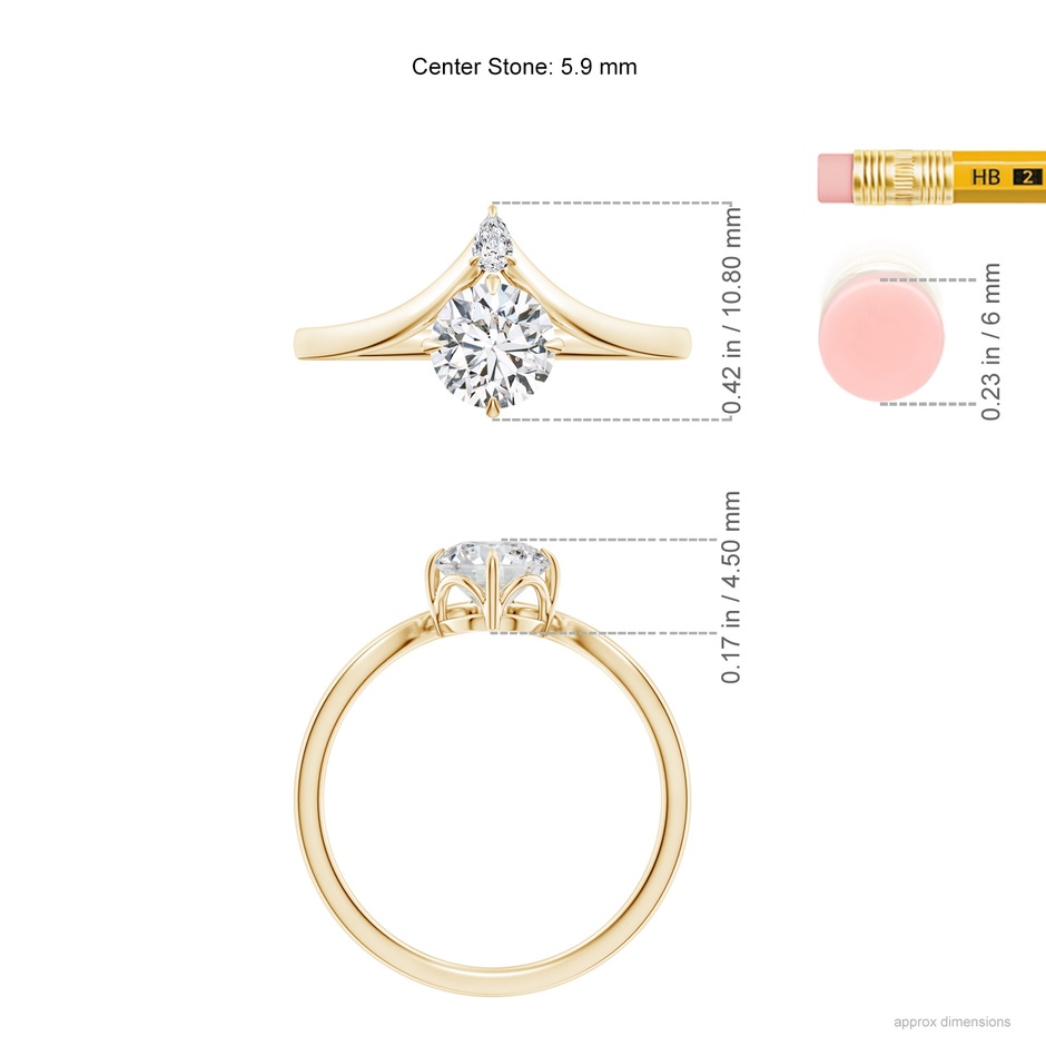 5.9mm HSI2 Prong-Set Round Diamond Chevron Engagement Ring in Yellow Gold ruler