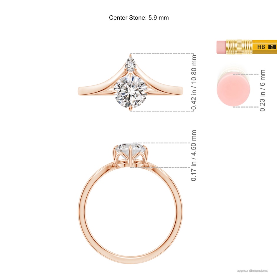5.9mm IJI1I2 Prong-Set Round Diamond Chevron Engagement Ring in Rose Gold ruler