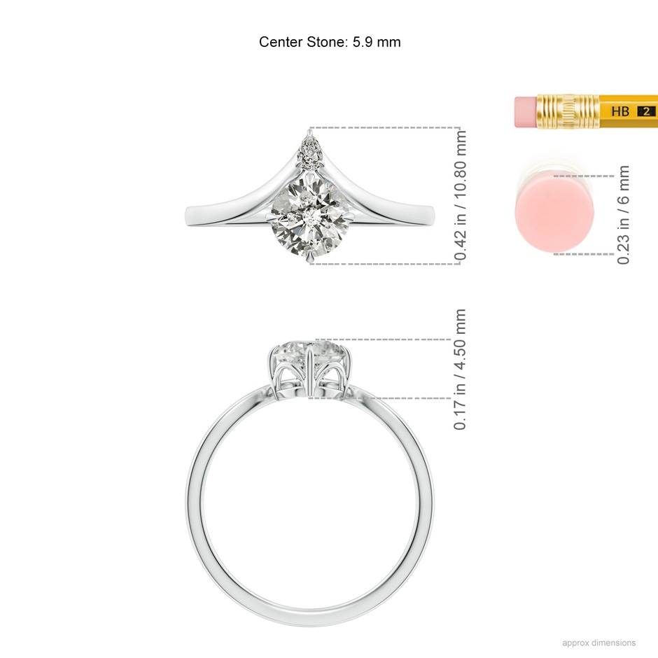 5.9mm KI3 Prong-Set Round Diamond Chevron Engagement Ring in P950 Platinum ruler