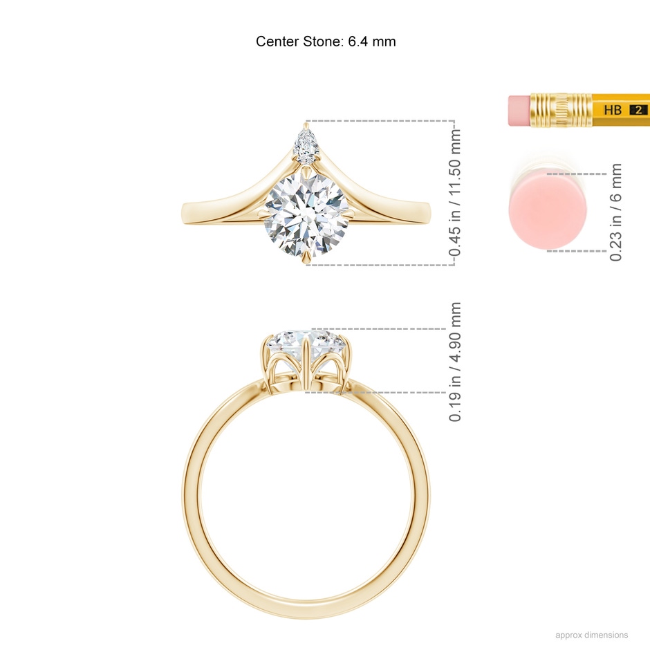 6.4mm GVS2 Prong-Set Round Diamond Chevron Engagement Ring in Yellow Gold ruler