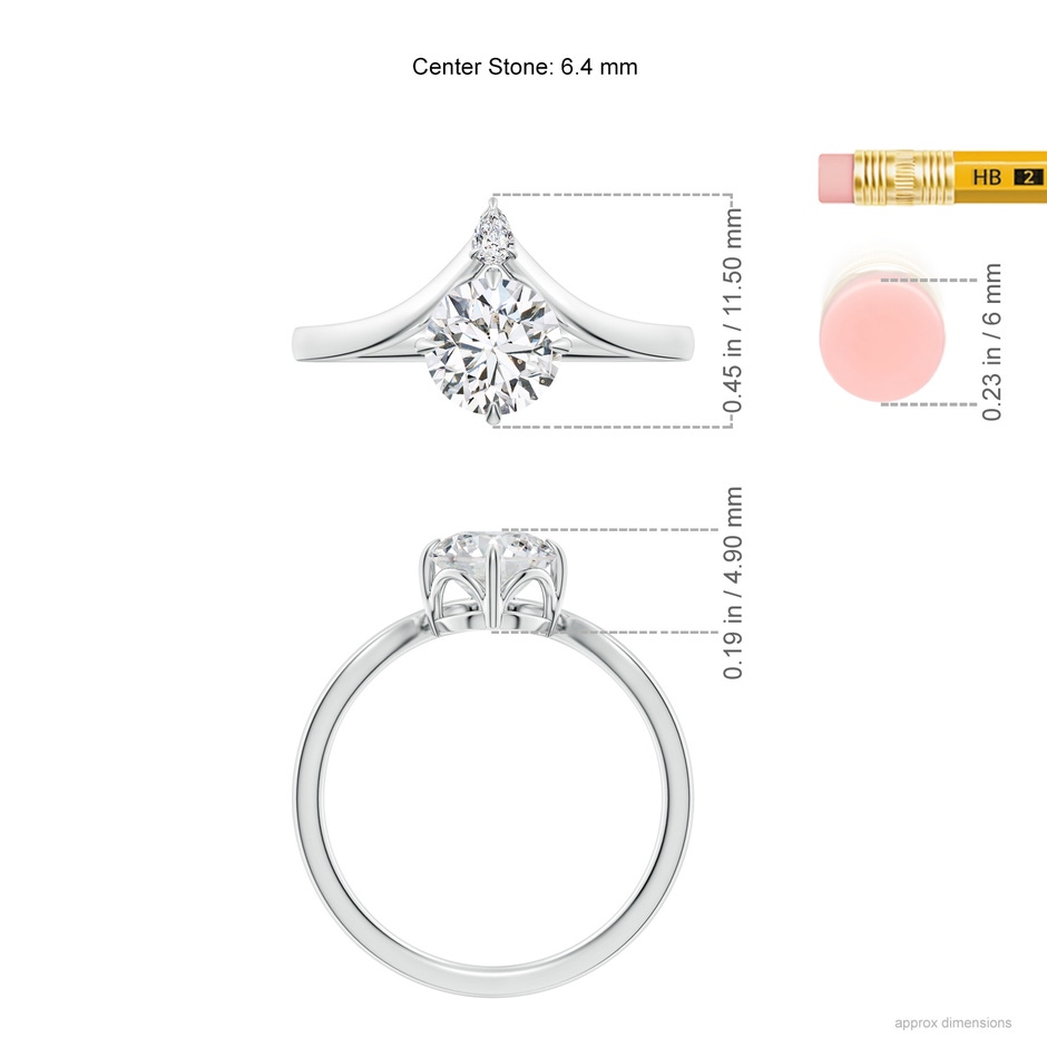 6.4mm HSI2 Prong-Set Round Diamond Chevron Engagement Ring in White Gold ruler