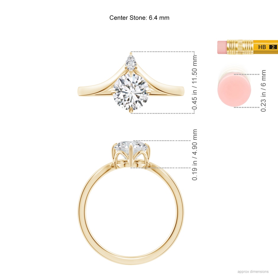 6.4mm HSI2 Prong-Set Round Diamond Chevron Engagement Ring in Yellow Gold ruler