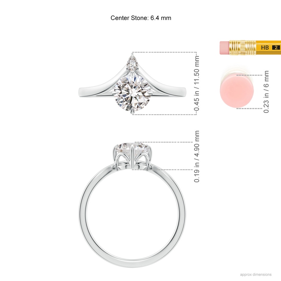 6.4mm IJI1I2 Prong-Set Round Diamond Chevron Engagement Ring in P950 Platinum ruler