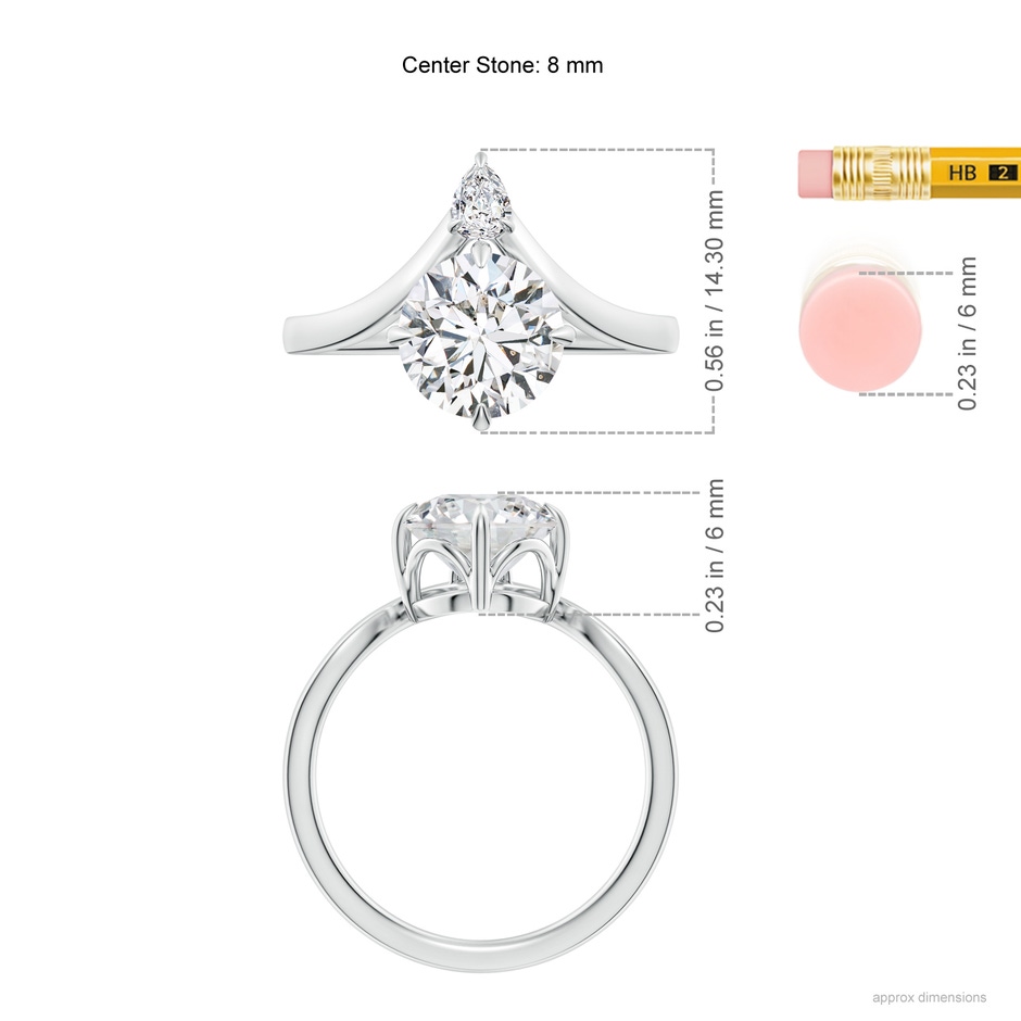 8mm HSI2 Prong-Set Round Diamond Chevron Engagement Ring in White Gold ruler