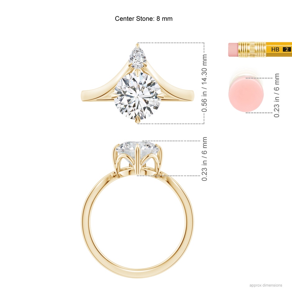 8mm HSI2 Prong-Set Round Diamond Chevron Engagement Ring in Yellow Gold ruler
