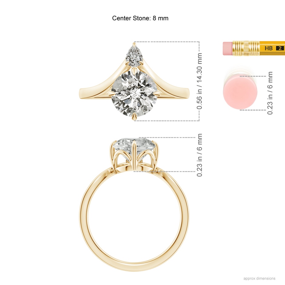 8mm KI3 Prong-Set Round Diamond Chevron Engagement Ring in Yellow Gold ruler