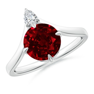 8mm AAAA Prong-Set Round Ruby Chevron Engagement Ring in P950 Platinum