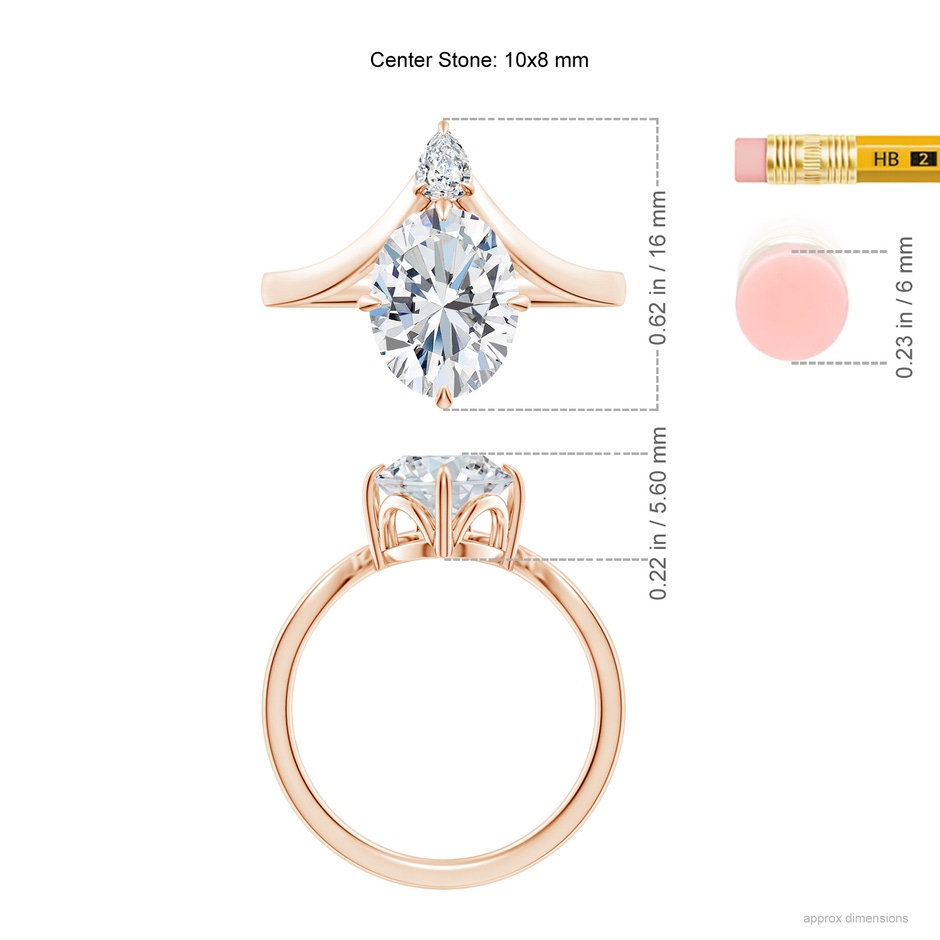 10x8mm GVS2 Prong-Set Oval Diamond Chevron Engagement Ring in 18K Rose Gold ruler