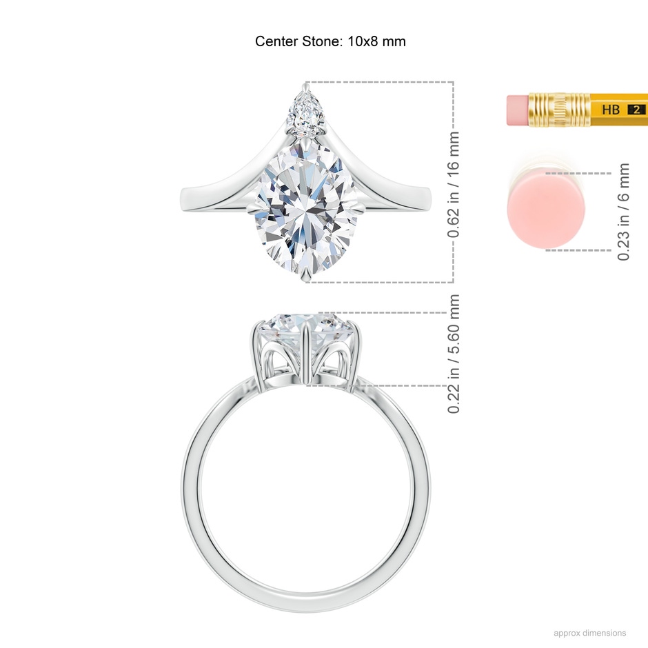 10x8mm GVS2 Prong-Set Oval Diamond Chevron Engagement Ring in White Gold ruler