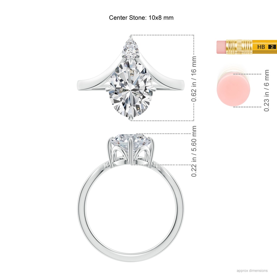 10x8mm HSI2 Prong-Set Oval Diamond Chevron Engagement Ring in P950 Platinum ruler