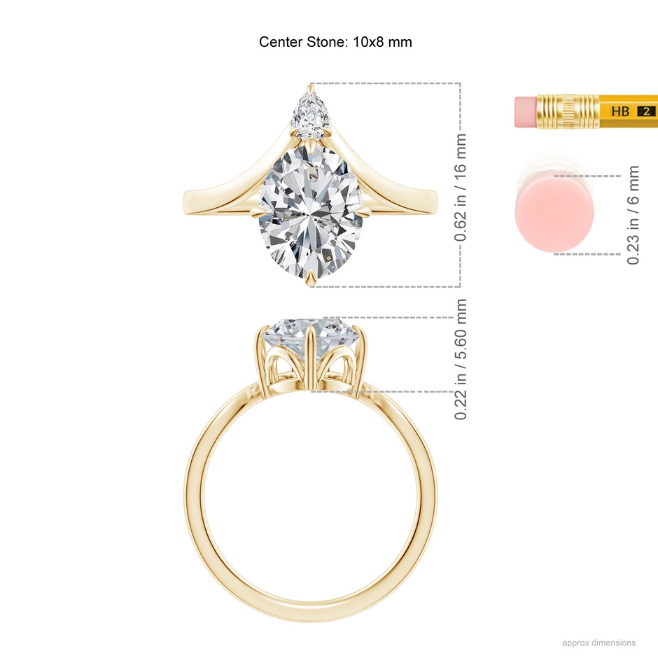 10x8mm HSI2 Prong-Set Oval Diamond Chevron Engagement Ring in Yellow Gold ruler