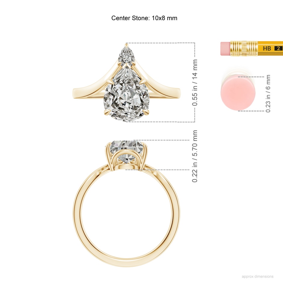 10x8mm KI3 Prong-Set Pear Diamond Chevron Engagement Ring in Yellow Gold ruler