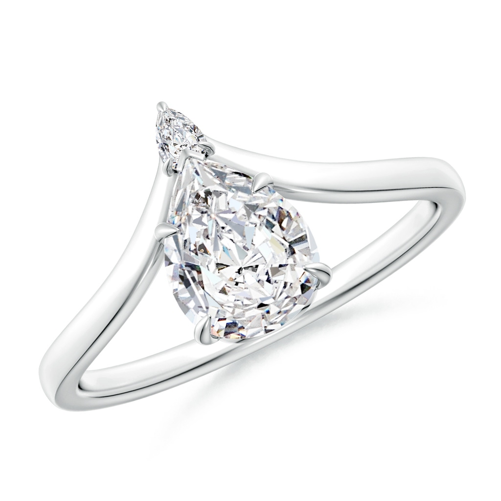 7.7x5.7mm HSI2 Prong-Set Pear Diamond Chevron Engagement Ring in White Gold