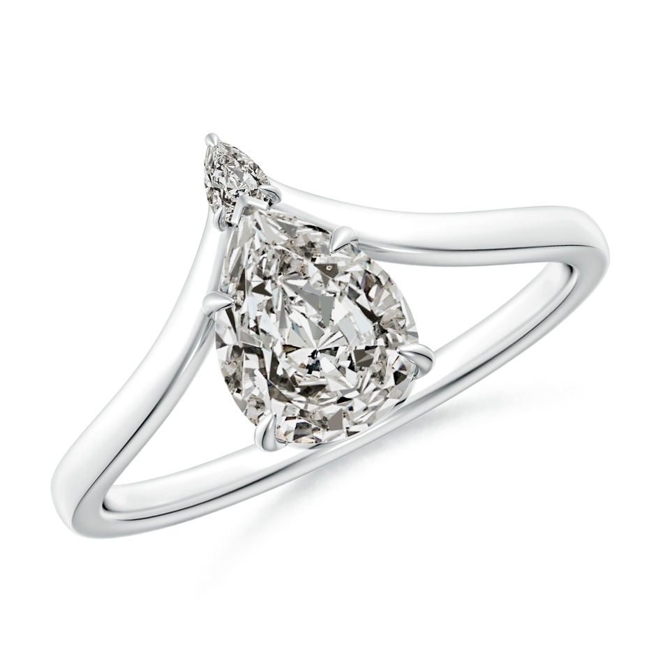 7.7x5.7mm KI3 Prong-Set Pear Diamond Chevron Engagement Ring in 18K White Gold 