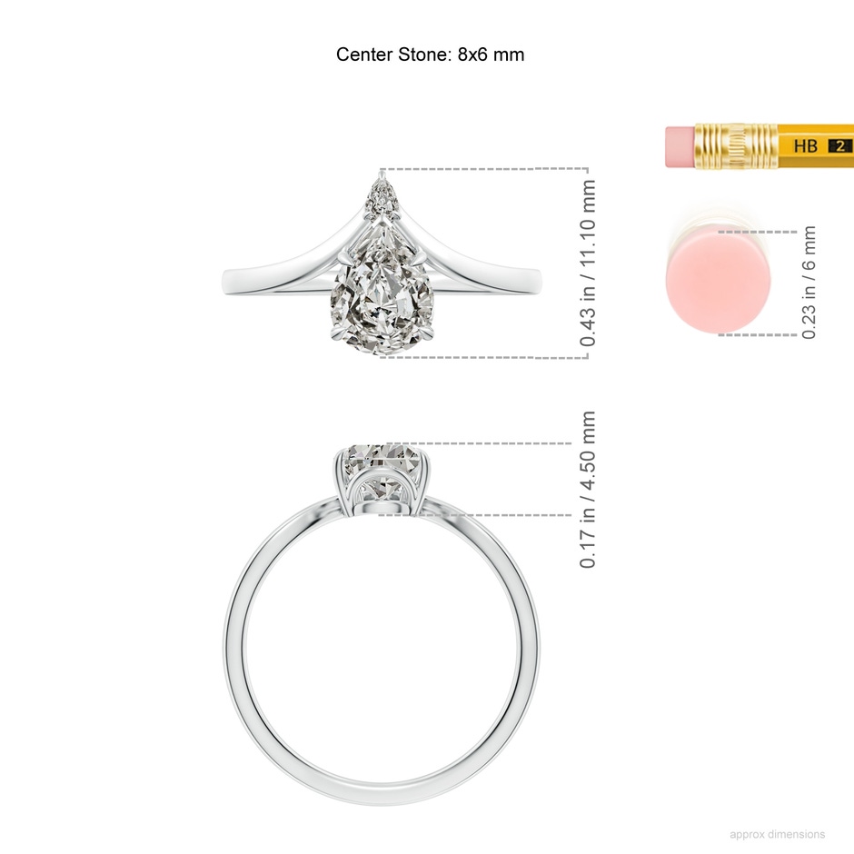 7.7x5.7mm KI3 Prong-Set Pear Diamond Chevron Engagement Ring in 18K White Gold ruler