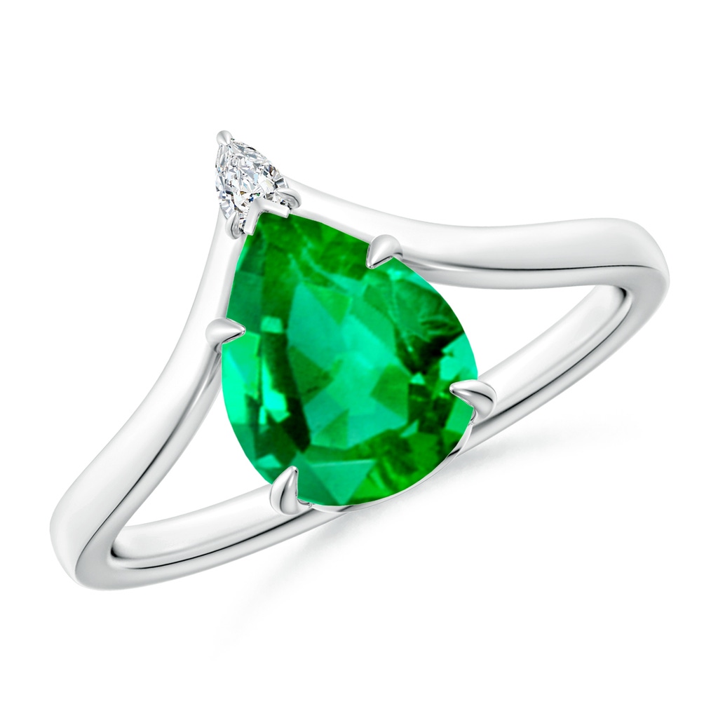 9x7mm AAA Prong-Set Pear Emerald Chevron Engagement Ring in White Gold