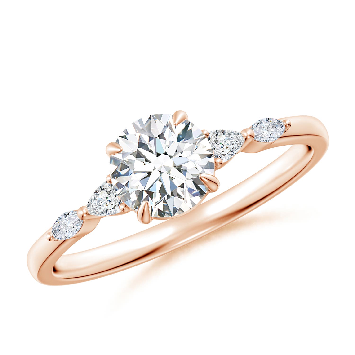 5.9mm GVS2 Round Diamond Side Stone Engagement Ring in Rose Gold