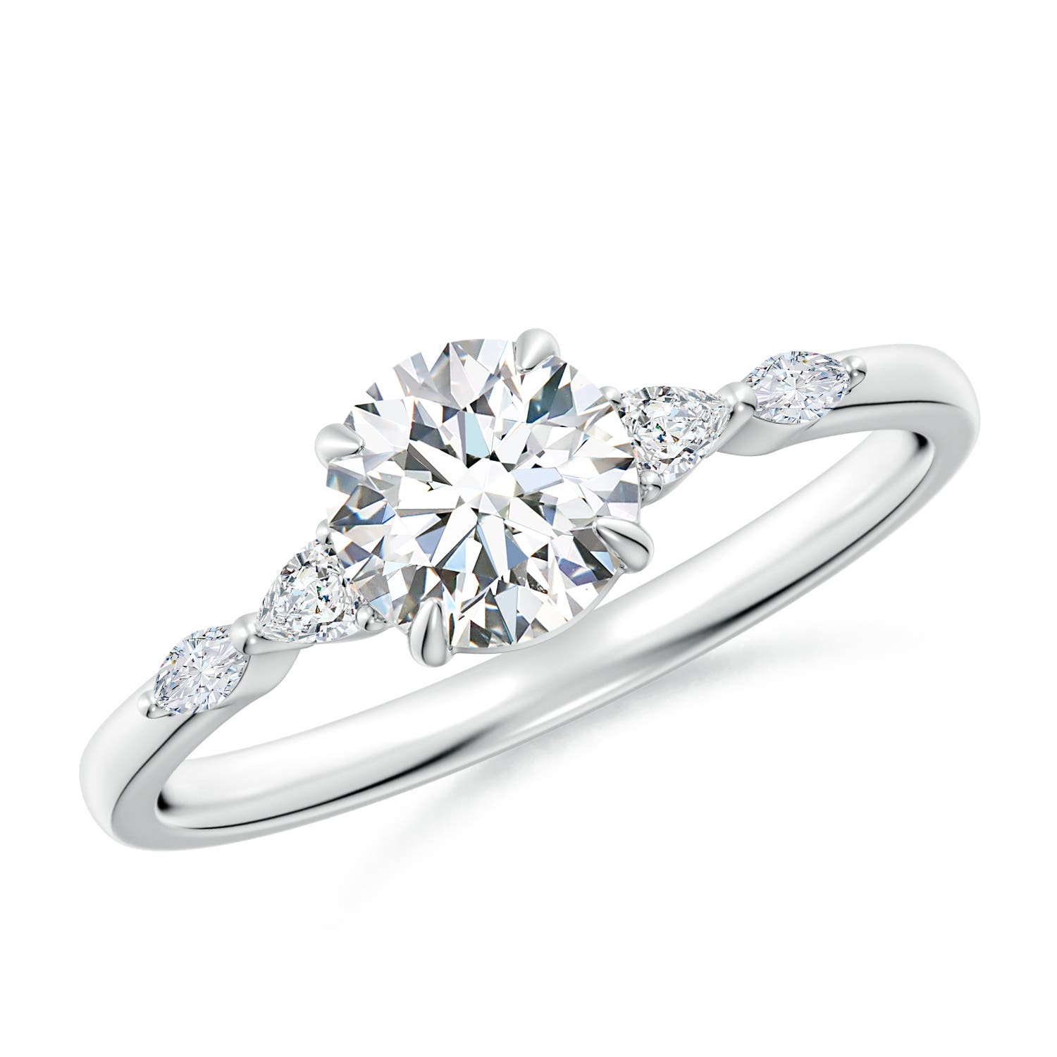 5.9mm GVS2 Round Diamond Side Stone Engagement Ring in White Gold