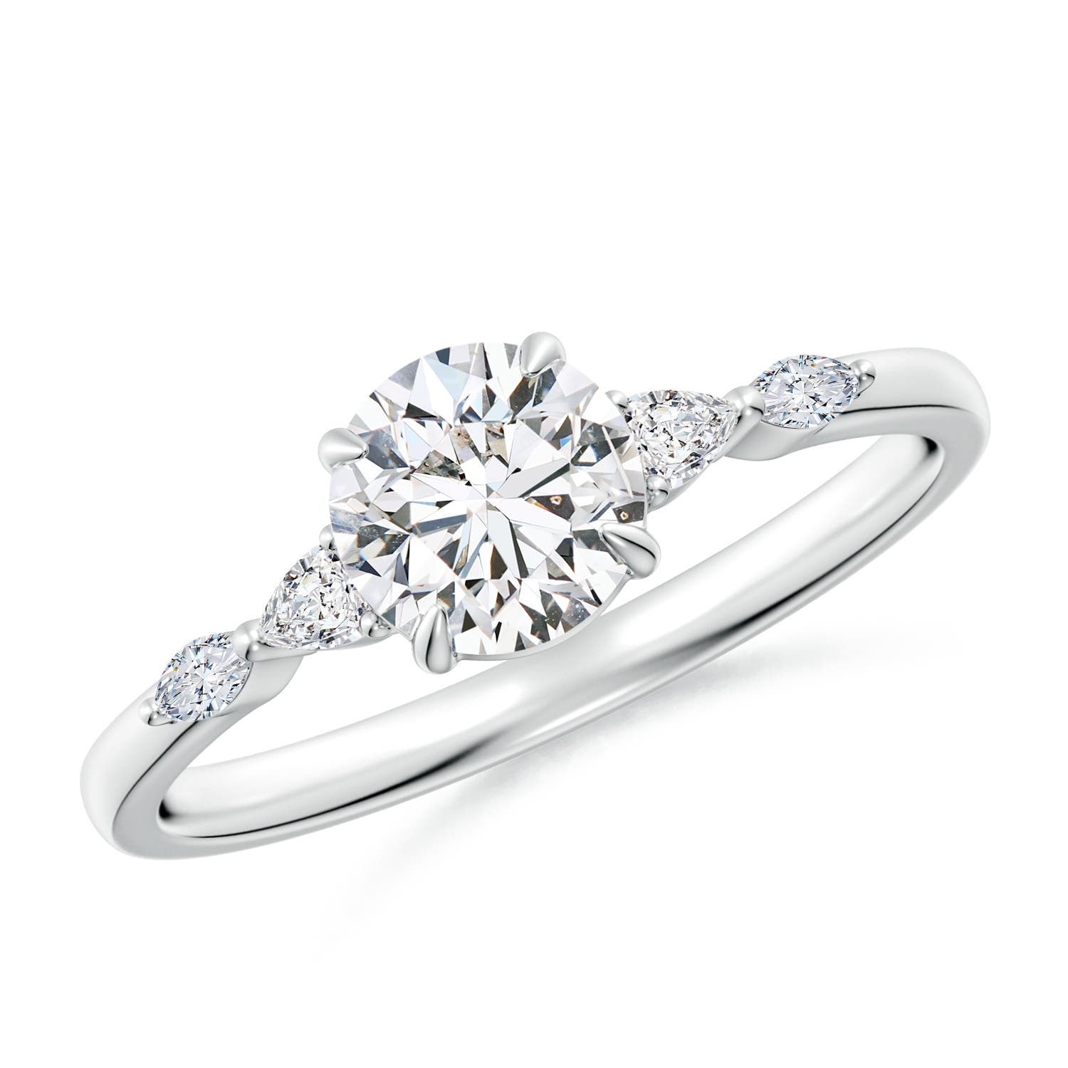 5.9mm HSI2 Round Diamond Side Stone Engagement Ring in 18K White Gold