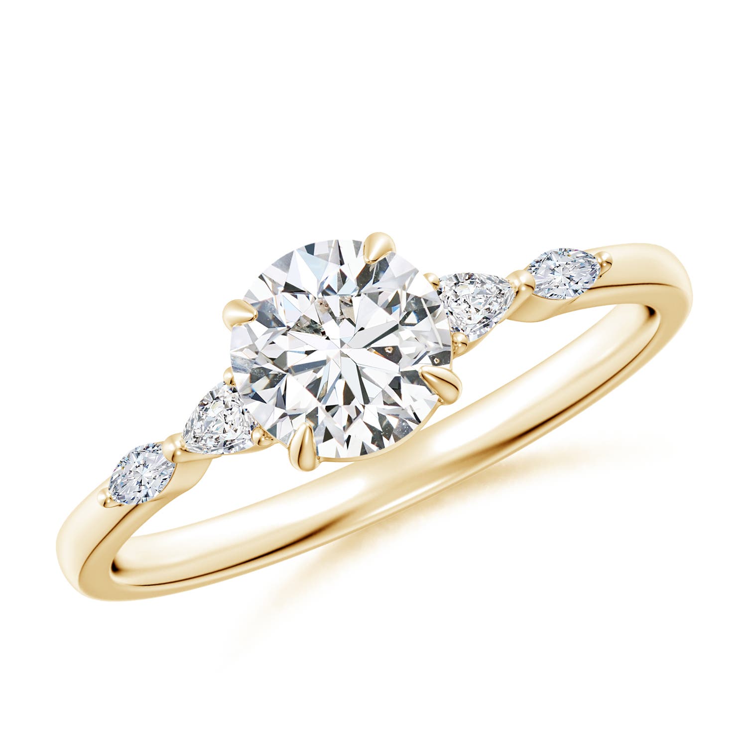 5.9mm HSI2 Round Diamond Side Stone Engagement Ring in 18K Yellow Gold