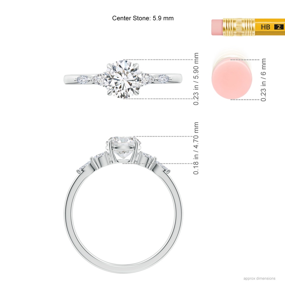 5.9mm HSI2 Round Diamond Side Stone Engagement Ring in White Gold ruler